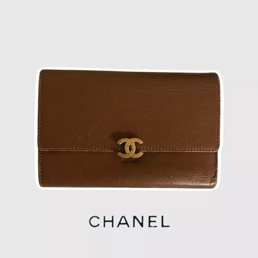 Chanel Authentic Brown Caviar Tri-Fold Wallet